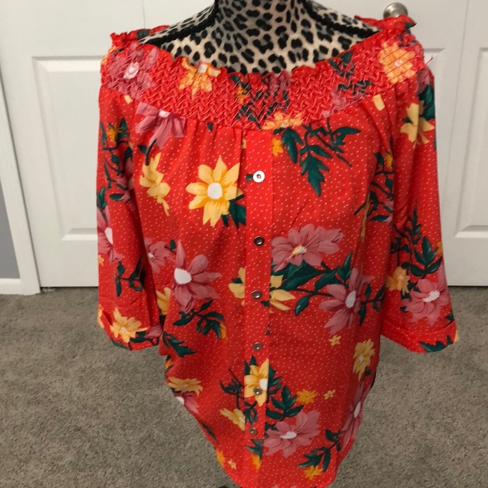 Chances R cute bright off the shoulder top